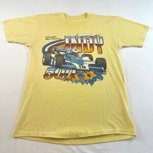VTG 80s Indy 500 Graphic T-Shirt size L Single Stitch Yellow Dirt Shirts